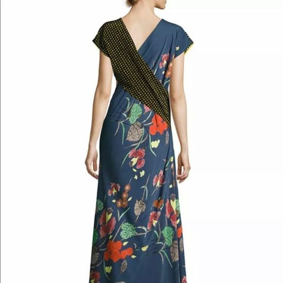 Diane von Furstenberg Draped Floral & Dot Silk Maxi Patch Dress - Picture 6 of 7